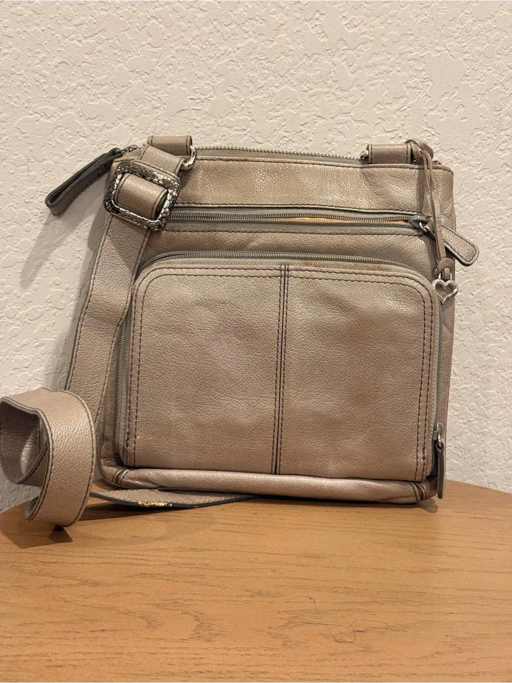 Brighton Metallic Taupe Crossbody with‎ Front Buckle Accent